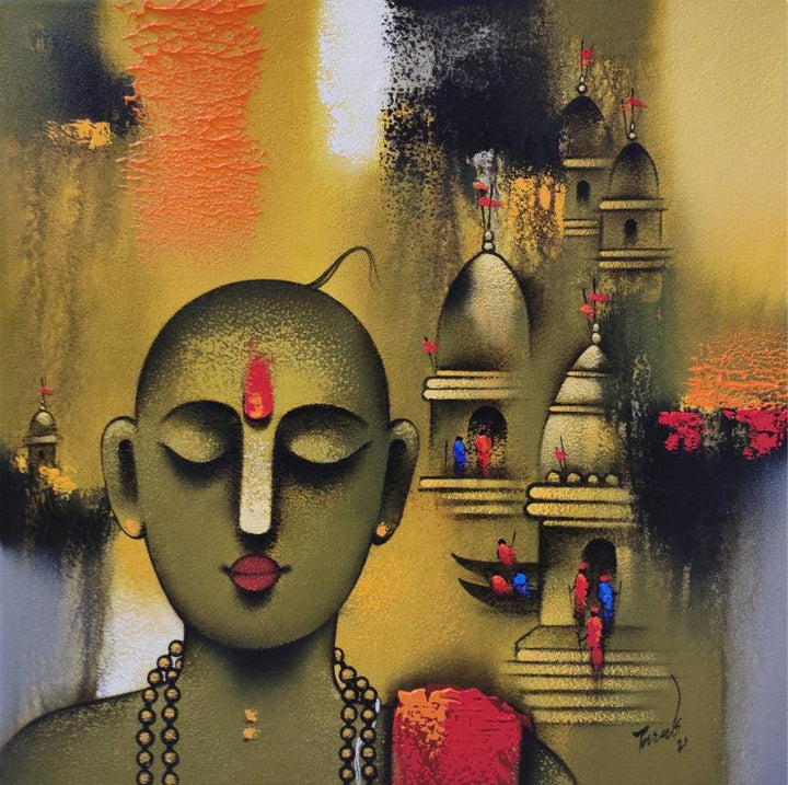 Religious acrylic painting titled 'Holyman 2', 24x24 inches, by artist Paras Parmar on Canvas