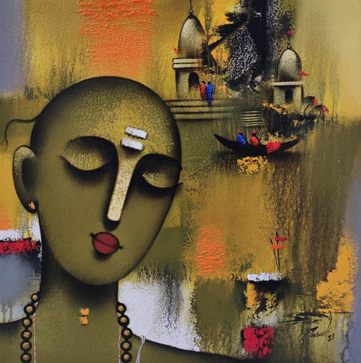 Religious acrylic painting titled 'Holyman', 24x24 inches, by artist Paras Parmar on Canvas