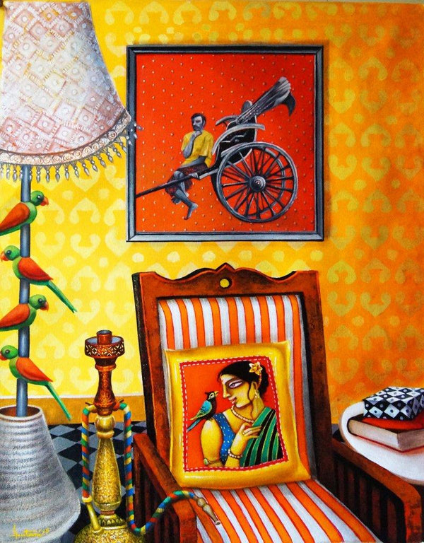 Figurative acrylic painting titled 'Home', 30x24 inches, by artist Gautam Mukherjee on Canvas