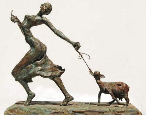 Figurative sculpture titled 'Home Bound', 25x26x11 inches, by artist Chaitali Chanda on Bronze