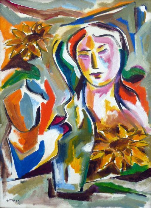 Figurative acrylic painting titled 'Homemaker', 21x15 inches, by artist Swami on Canvas