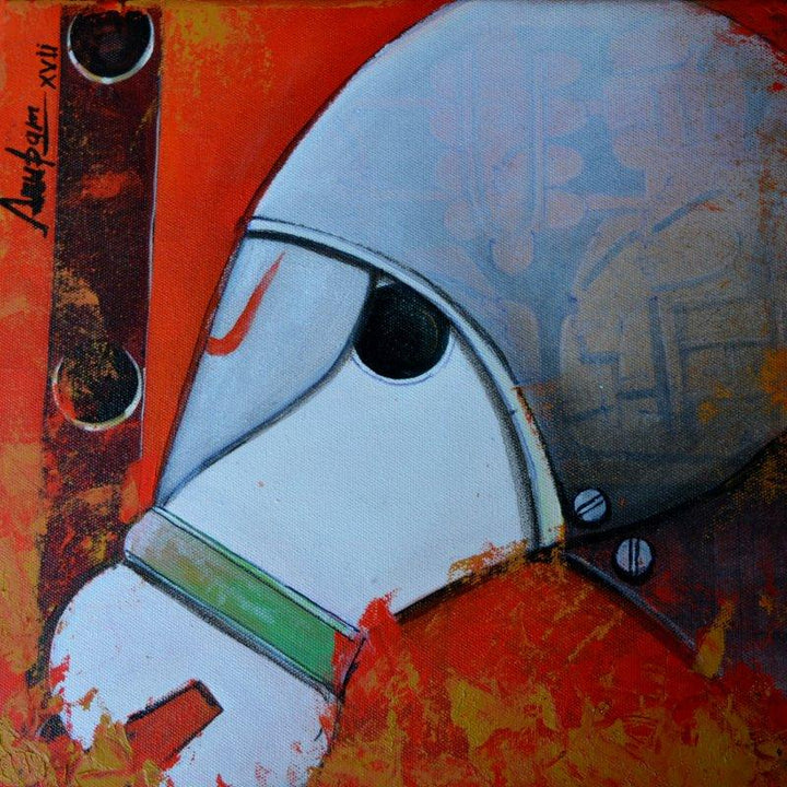 Figurative acrylic painting titled 'Honouring the Horse', 12x12 inches, by artist Anupam Pal on Canvas