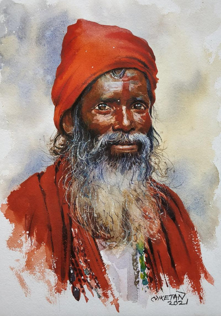 Portrait watercolor painting titled 'Hope For Searching A God', 8x12 inches, by artist Niketan Bhalerao on Paper