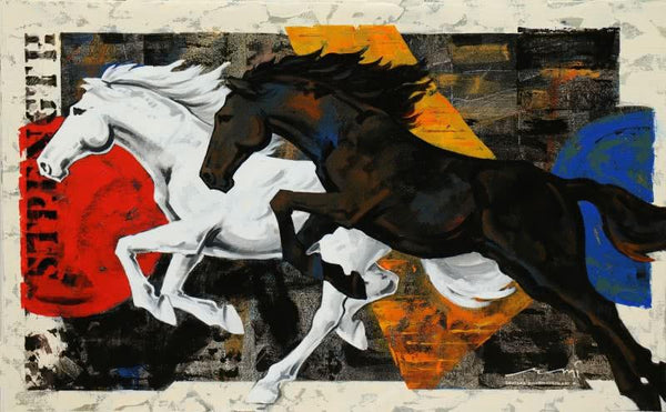 Animals acrylic painting titled 'Horse 119', 48x30 inches, by artist Devidas Dharmadhikari on canvas