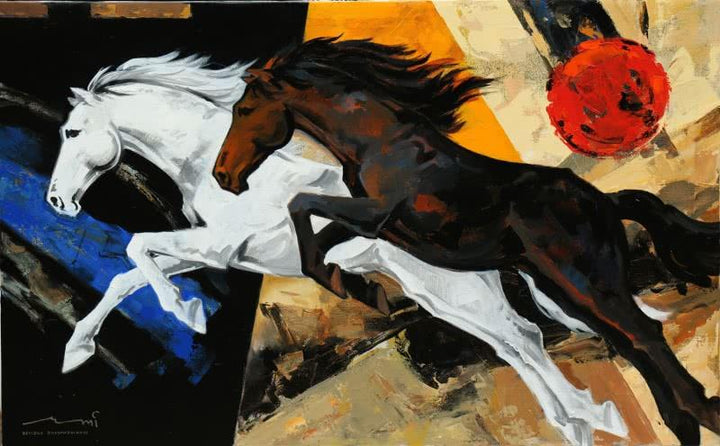 Animals acrylic painting titled 'Horse 120', 48x30 inches, by artist Devidas Dharmadhikari on Canvas