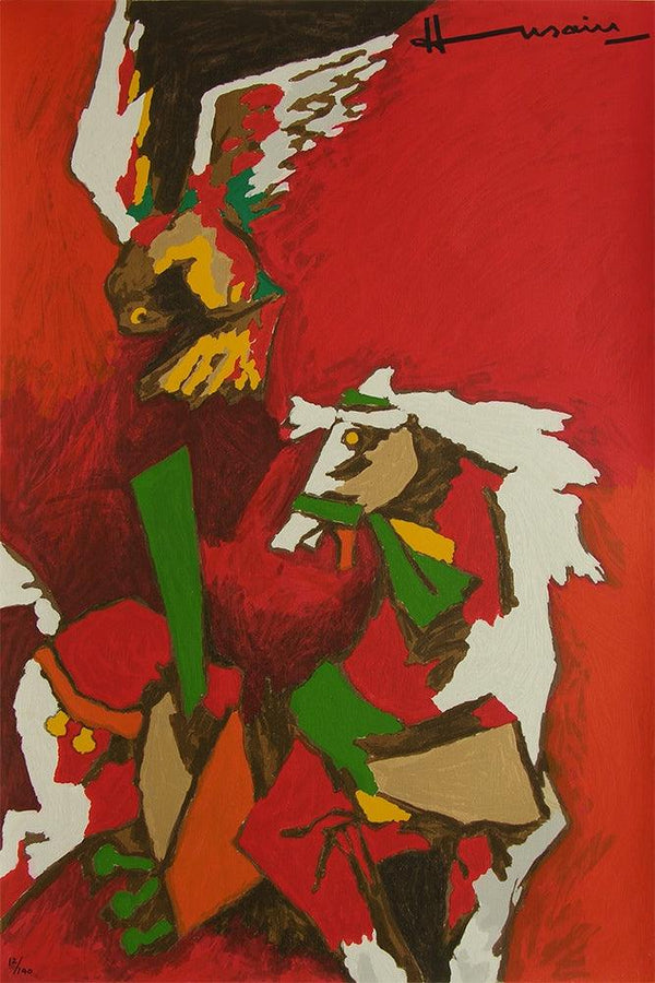 Animals serigraphs painting titled 'Horse (Appropriation)', 60x40 inches, by artist M. F. Husain on Paper