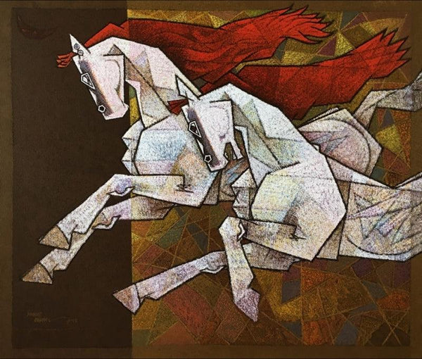 Animals acrylic painting titled 'Horse Exaltation 2', 36x42 inches, by artist Dinkar Jadhav on Canvas