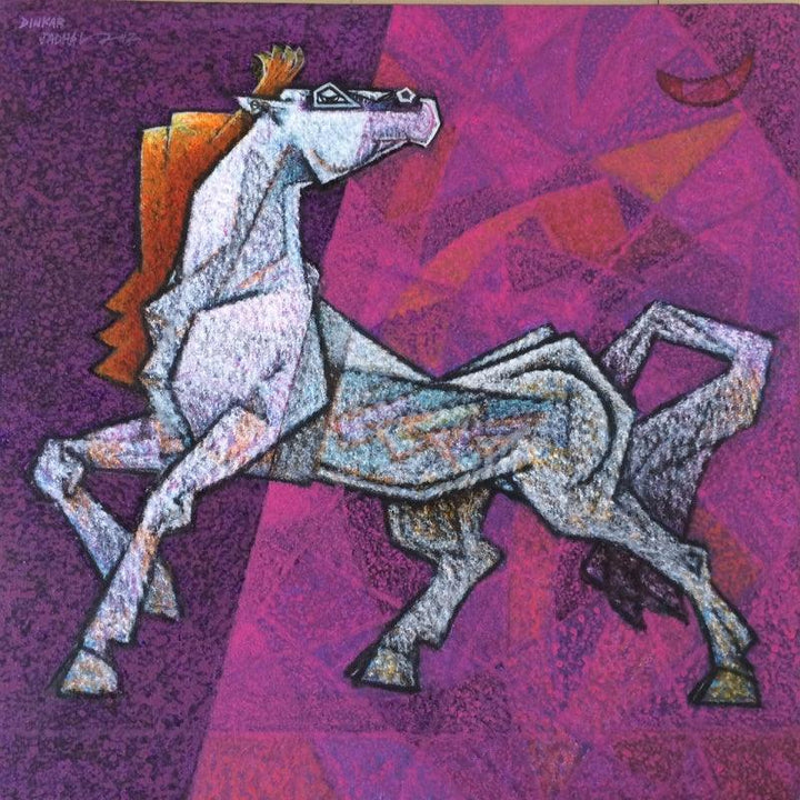 Animals acrylic painting titled 'Horse Feminine', 18x18 inches, by artist Dinkar Jadhav on Canvas