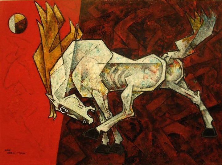 Animals acrylic painting titled 'Horse Life Is Dance Parade', 42x30 inches, by artist Dinkar Jadhav on Canvas