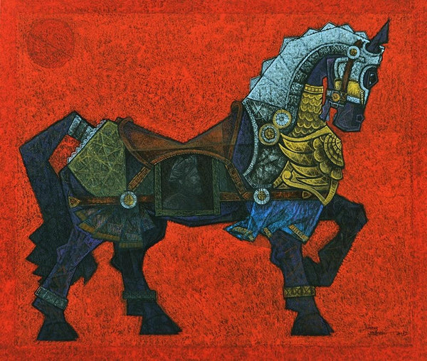 Animals acrylic painting titled 'Horse Mask', 30x36 inches, by artist Dinkar Jadhav on Canvas