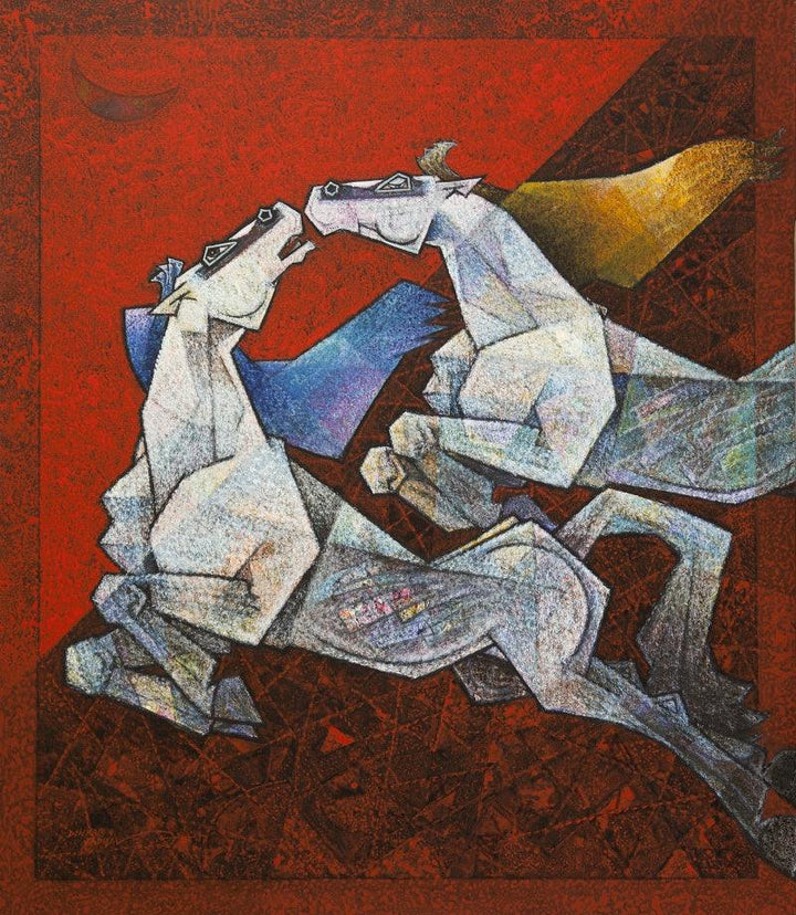 Animals acrylic painting titled 'Horse Paasionate Lovers', 42x36 inches, by artist Dinkar Jadhav on Canvas