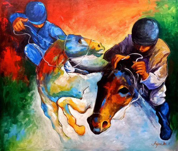 Animals acrylic painting titled 'Horse Rider', 36x42 inches, by artist Arjun Das on Canvas