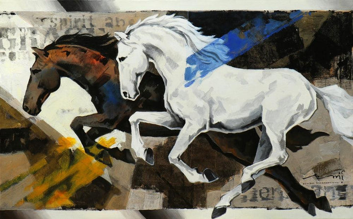 Animals acrylic painting titled 'Horse Series 127', 30x48 inches, by artist Devidas Dharmadhikari on Canvas