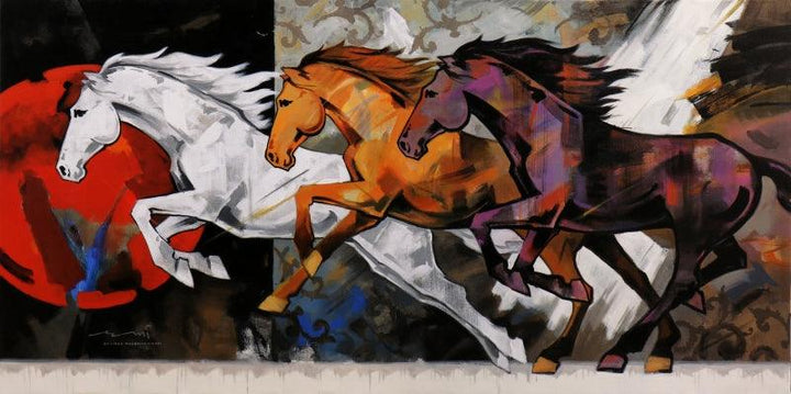 Animals acrylic painting titled 'HORSE SERIES 153', 72x36 inches, by artist Devidas Dharmadhikari on Canvas