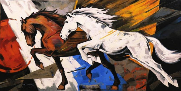 Animals acrylic painting titled 'HORSE SERIES 158', 60x30 inches, by artist Devidas Dharmadhikari on Canvas