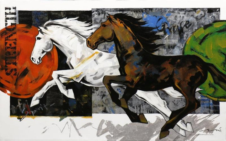 Animals acrylic painting titled 'Horse Series 167', 30x48 inches, by artist Devidas Dharmadhikari on Canvas