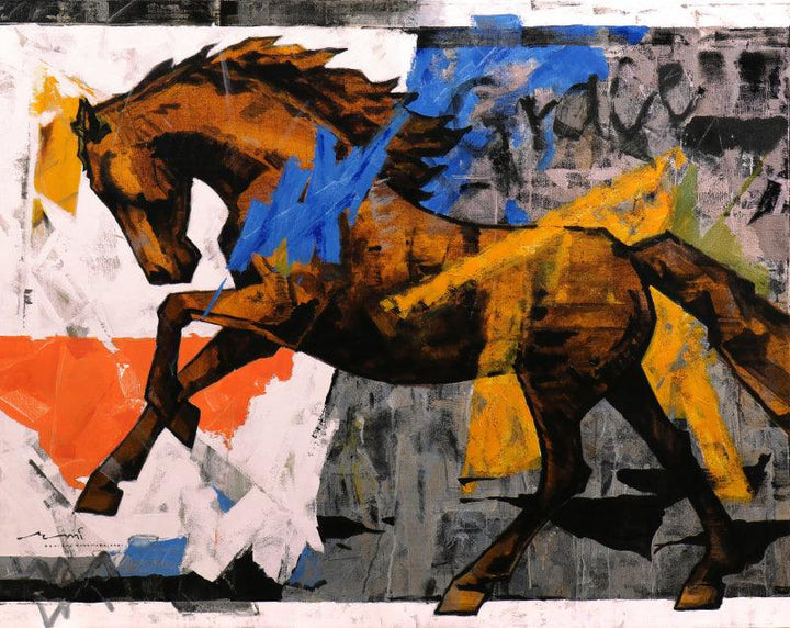 Animals acrylic painting titled 'HORSE SERIES 177', 60x48 inches, by artist Devidas Dharmadhikari on Canvas