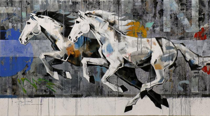 Animals acrylic painting titled 'Horse Series 200', 54x30 inches, by artist Devidas Dharmadhikari on Canvas