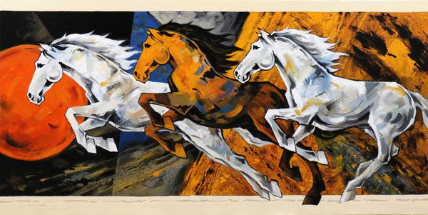 Animals acrylic painting titled 'Horse Series 201', 72x36 inches, by artist Devidas Dharmadhikari on Canvas