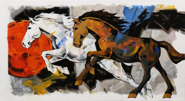 Animals acrylic painting titled 'Horse Series 207', 54x30 inches, by artist Devidas Dharmadhikari on Canvas