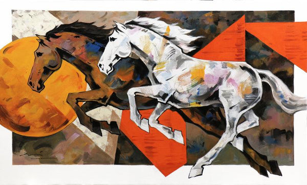 Animals acrylic painting titled 'Horse Series 208', 60x36 inches, by artist Devidas Dharmadhikari on Canvas