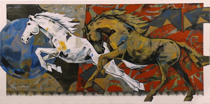 Animals acrylic painting titled 'Horse Series 210', 72x36 inches, by artist Devidas Dharmadhikari on Canvas