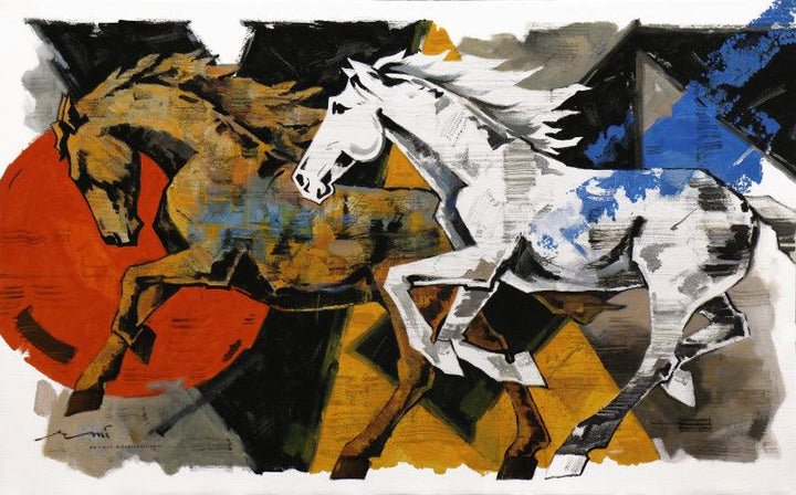 Animals acrylic painting titled 'Horse Series 212', 48x30 inches, by artist Devidas Dharmadhikari on Canvas