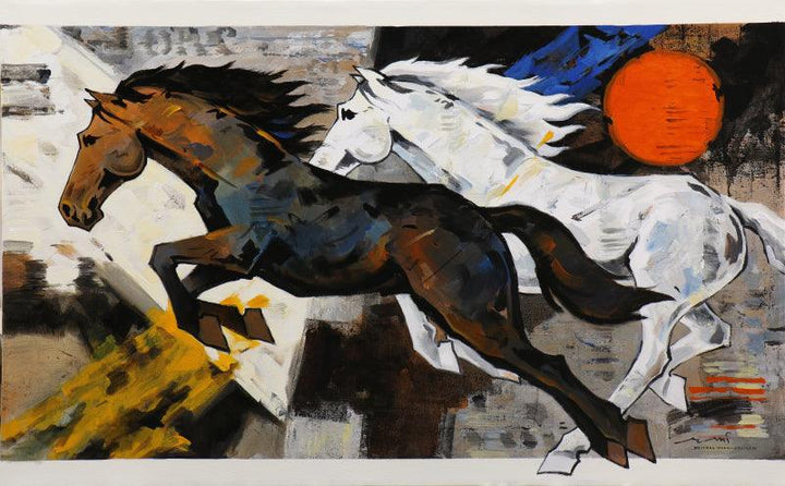 Animals acrylic painting titled 'Horse Series 215', 48x30 inches, by artist Devidas Dharmadhikari on Canvas