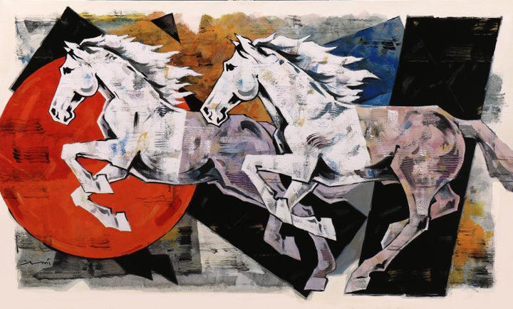 Animals acrylic painting titled 'HORSE SERIES 228', 60x36 inches, by artist Devidas Dharmadhikari on Canvas