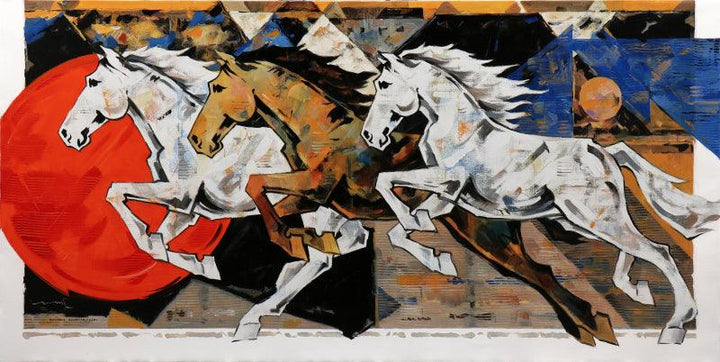 Animals acrylic painting titled 'HORSE SERIES 229', 72x36 inches, by artist Devidas Dharmadhikari on Canvas