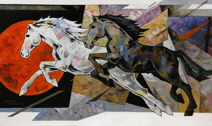 Animals acrylic painting titled 'HORSE SERIES 230', 60x36 inches, by artist Devidas Dharmadhikari on Canvas