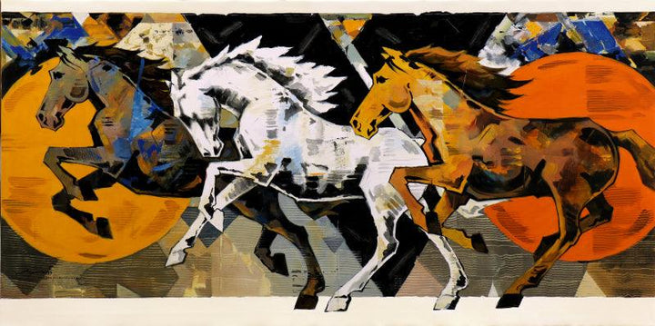 Animals acrylic painting titled 'HORSE SERIES 242', 72x36 inches, by artist Devidas Dharmadhikari on Canvas