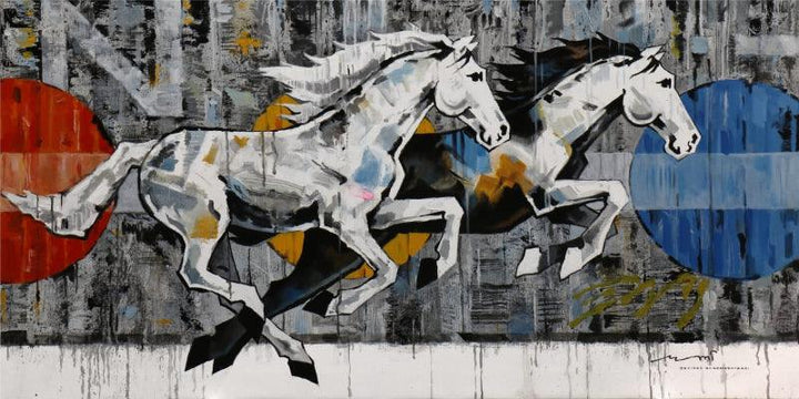 Animals acrylic painting titled 'Horse Series 251', 24x48 inches, by artist Devidas Dharmadhikari on Canvas