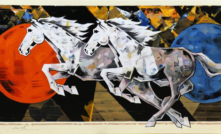 Animals acrylic painting titled 'HORSE SERIES 255', 60x36 inches, by artist Devidas Dharmadhikari on Canvas