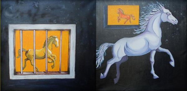 Animals mixed media titled 'Horse Series', 96x48 inches, by artist Sripad Kulkarni on Canvas