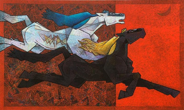 Animals acrylic painting titled 'Horses 5', 36x60 inches, by artist Dinkar Jadhav on Canvas