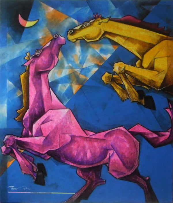 Animals acrylic painting titled 'Horses Colors Of Life 2', 42x36 inches, by artist Dinkar Jadhav on Canvas