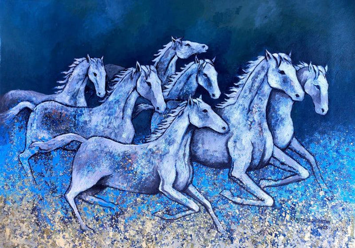 Animals acrylic painting titled 'Horses In march', 30x40 inches, by artist Ranjith Raghupathy on Canvas