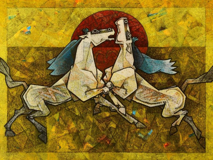 Animals acrylic painting titled 'Horses Silsila the Paradox', 36x48 inches, by artist Dinkar Jadhav on Canvas