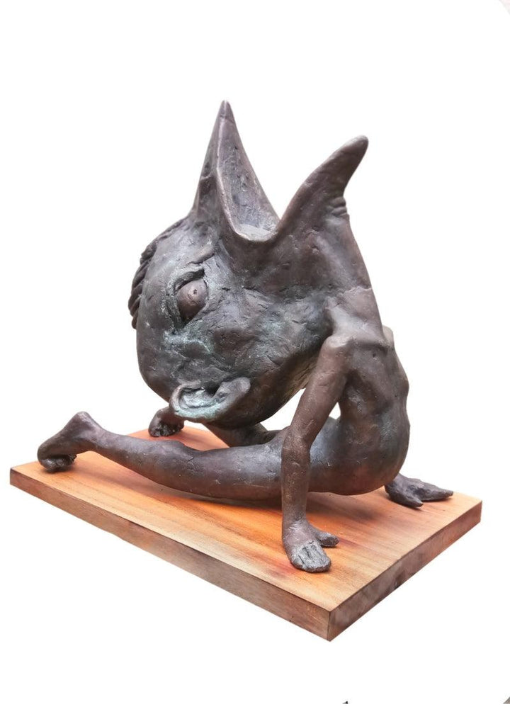 contemporary sculpture titled 'Hungry Bird', 14x14x10 inches, by artist Rakesh Sadhak on Bronze