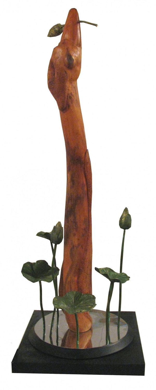 Still-life sculpture titled 'Hunter', 48x18x18 inches, by artist Subrata Paul on Bronze, Wood