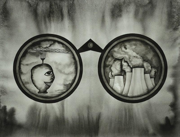 contemporary ink drawing titled 'Hunting Binoculars 3', 19x25 inches, by artist Pravin Dhanuskar on Paper