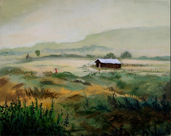 Nature acrylic painting titled 'Hut 4', 16x20 inches, by artist Chandrashekhar P Aher on Canvas