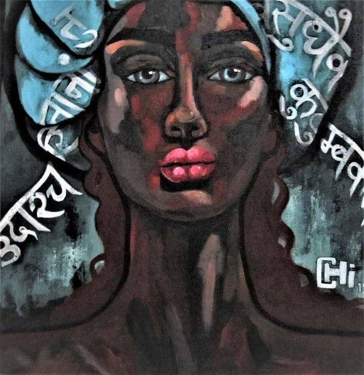 Portrait acrylic painting titled 'Hymns 1', 14x14 inches, by artist Suruchi Jamkar on Canvas