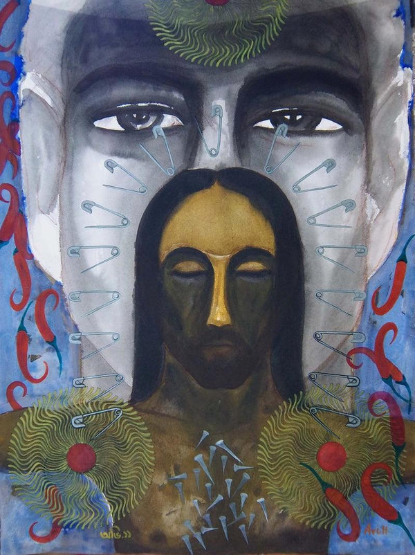 contemporary mixed media painting titled 'I Am He', 30x22 inches, by artist Avi Roy on Arches Paper