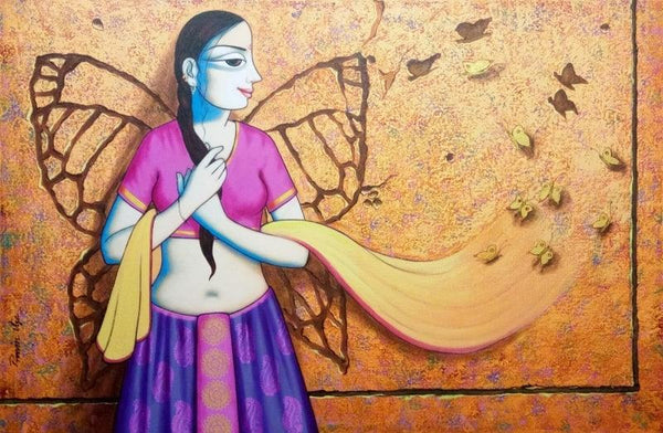 Figurative acrylic painting titled 'I Have Wings', 36x54 inches, by artist Pravin Utge on Canvas