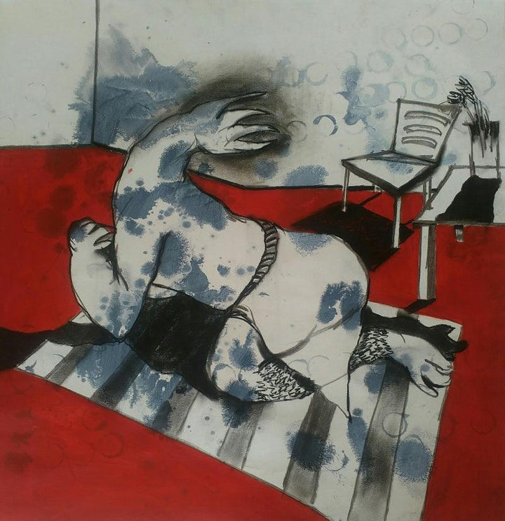 contemporary mixed media painting titled 'I Need Some Space', 26x26 inches, by artist Rohan Koli on Paper