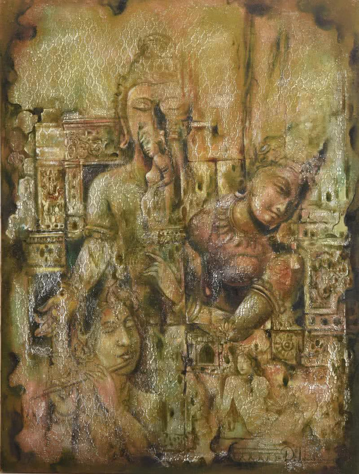 Religious oil painting titled 'IDOLS', 36x48 inches, by artist Durshit Bhaskar on Canvas