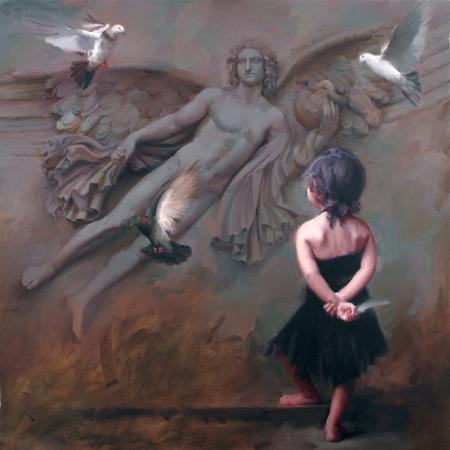 Figurative oil painting titled 'If', 24x24 inches, by artist Pramod Kurlekar on Canvas