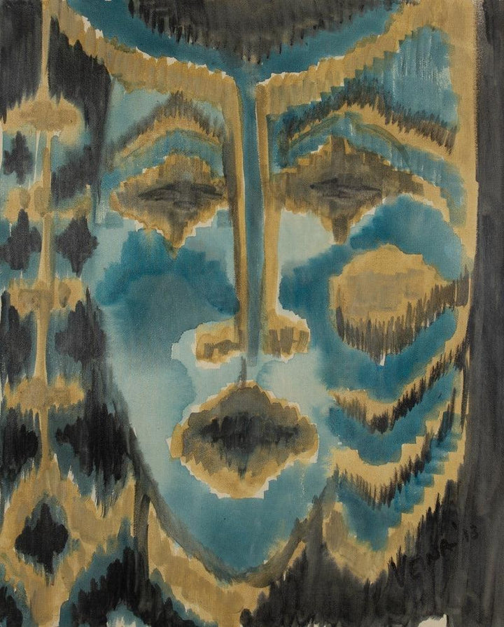 Figurative mixed media titled 'Ikat King', 23x19 inches, by artist Veena Advani on Canvas